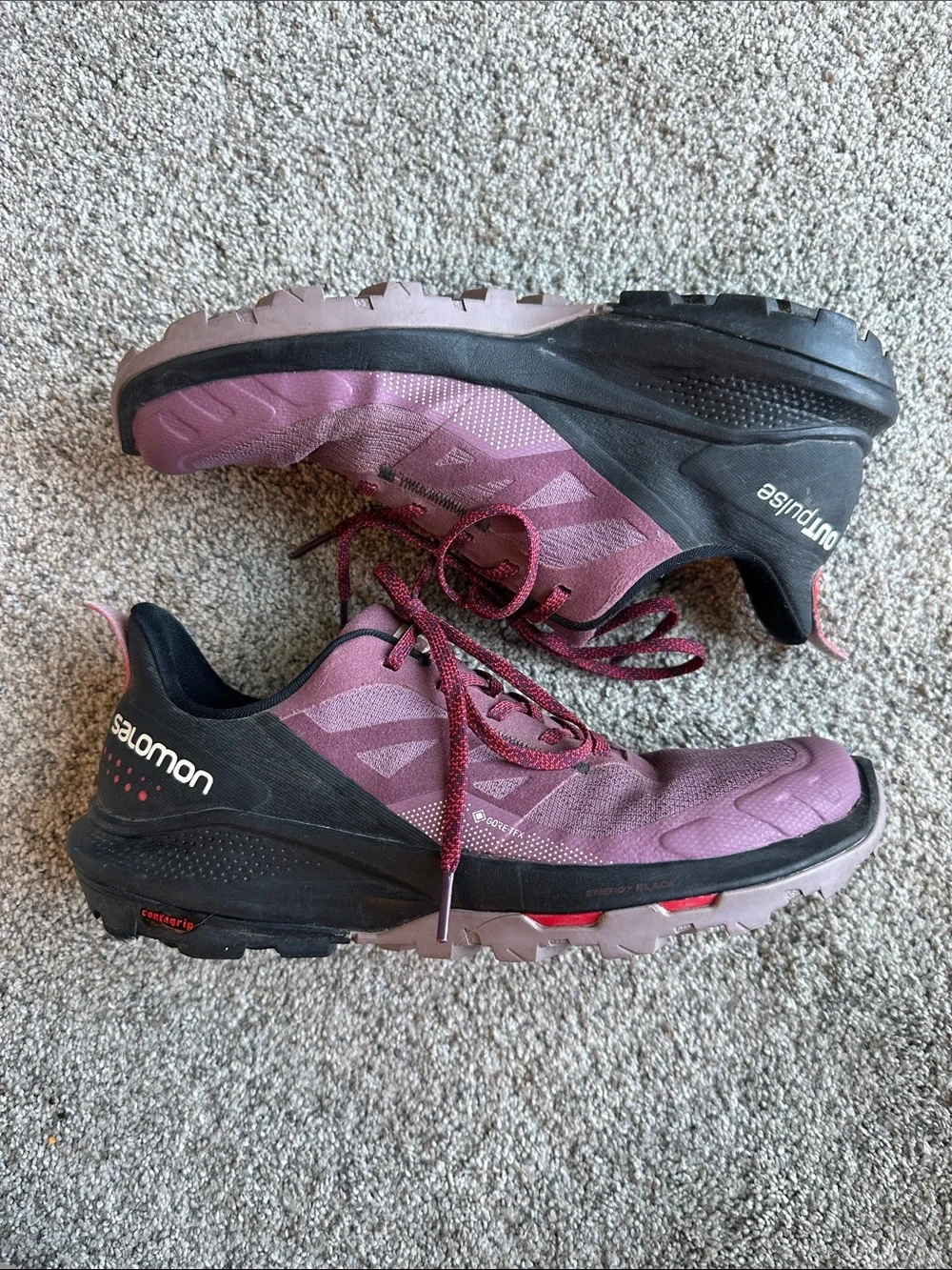 Salomon Outpulse Women's Trail Sneakers in Plum Pink and Black